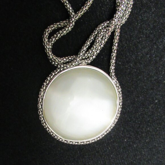 Grey Cat's Eye/Moonstone Cabochon Necklace, Rope chain, adjustable, Lariet - Picture 3 of 14
